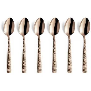 Amefa Felicity Mocca-/Espressolöffel Set 6-teilig | PVD Kaffeelöffel Set für 6 Personen | Rose | Teelöffel 6 Stück | Gehämmerter Griff