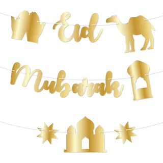 Papierdrachen 10m Girlande als Dekoration für Ramadan - Eid Mubarak - Ramadanwünsche auf arabisch - Deko zum Basteln für Kinder und Erwachsene - Eid Mubarak - Set 5