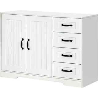 Sideboard Weißer Beistellschrank Mit 4 Schubladen, Verstellbarem Einlegeboden & Kippschutz, Für Küche & Wohnzimmer