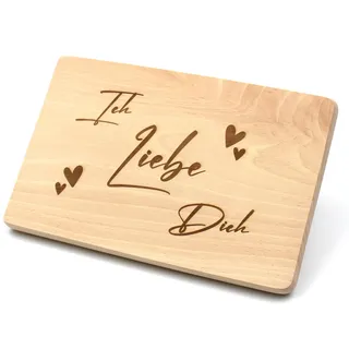 VmG-Store Frühstücksbrettchen 23,5x15cm Schneidebrett mit Laser Gravur als Geschenk zum Muttertag Vatertag Geburtstag Brotzeitbrett aus Holz mit Spruch (08 Ich Liebe dich)