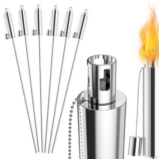 Suusolny 18er Set Gartenfackeln für Draußen aus Edelstahl Öl 330ml Ölfackeln Fackeln Öllampe 115cm Hoch Outdoor Fackeln Rostfrei mit kindersicherer Verschluss für Terrasse Balkon
