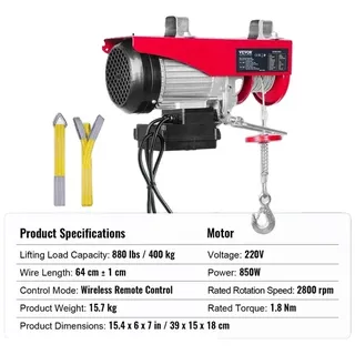 Elektrischer Windenheber, Funkfernbedienung, 400 kg Tragfähigkeit, Drahtlos 400kg