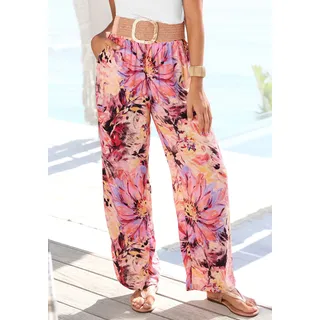 Palazzohose LASCANA "aus luftiger Webware", Damen, Gr. 44, N-Gr, pink (pink bedruckt), Web, Obermaterial: 100% Viskose, bedruckt, figurumspielend bodenlang, Hosen Palazzohose, mit Alloverprint, leichte Sommerhose aus luftiger Webware, Schlupfhose, Topseller
