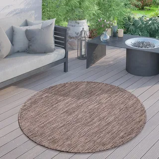 In- & Outdoor Teppich Flachgewebe einfarbig modern wetterfest für Terrasse Küche Einfarbiges Muster Grösse 80 cm Rund - Taupe