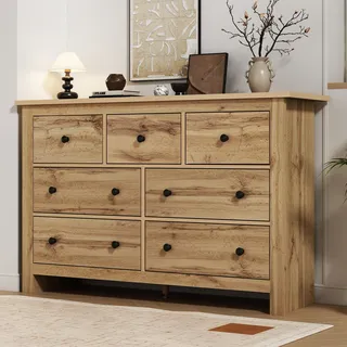 MODFU Kommode Sideboard mit 3 Türen und 3 Schubladen, Schrank  Buffet für Wohnzimmer, Schlafzimmer, Kinderzimmer, Jugendzimmer und Büro,  Holzfarbe - Braun