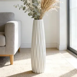 JIDOFUE Weiße Keramikvase Bodenvase 28 Zoll/71 cm hoch Boden Blumenvase Halter dekorative große Vasen für Tisch Tafelaufsätze Regal Home Decor Wohnzimmer getrocknete Blumen Arrangement einfache Vase