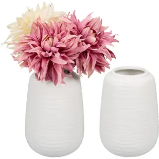 Relaxdays Vasen Set , Weiß , Keramik , Rund , 15 cm , Dekoration, Vasen, Keramikvasen
