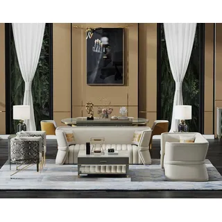 Sofagarnitur 3+2 Sitzer Garnitur Couch Polster Sofa Garnituren Design möbel Neu - Weiß