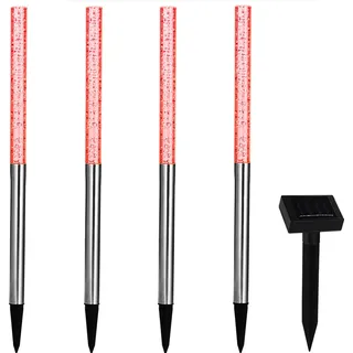 DEUBA® Solarlampe für Außen 4er Set LED Wetterfest IP44 Dämmerungssensor Farbwechsel Bunt Erdspieß Edelstahl Solar Garten Außenlampe Balkon Deko - Silber