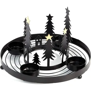 HEITMANN DECO runder Teelicht-Kerzenhalter aus Metall - Advents-Teelichthalter - Kerzenständer für 4 Teelichter - moderner wiederverwendbarer Adventskranz - schwarz