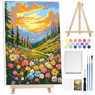 Lxmsja Malen Nach Zahlen Erwachsene Kinder mit Rahmen, Malen Nach Zahlen Landschaft mit Holzstaffelei, Diy Set Erwachsene mit Pinseln und Acrylfarben Ölgemälde Leinwand für Home Décor, 20x30cm