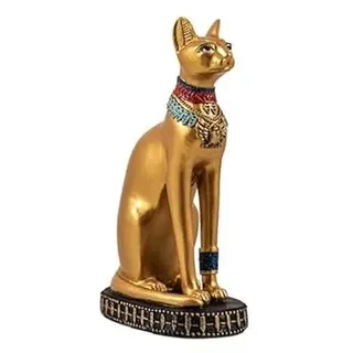 DRW Bastet Ägyptische Göttin Goldene Katze aus Harz, handbemalt, 4 x 7 x 12 cm