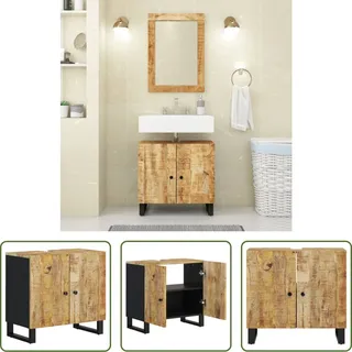 The Living Store Waschbeckenunterschrank Massivholz Mango und Holzwerkstoff - Braun