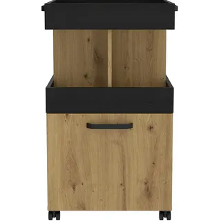 FORTE HOME BAR Barschrank mit Rollen und 1 Tür, Holzwerkstoff, Artisan Eiche / Schwarzeiche, 50.2 x 88.5 x 41 cm