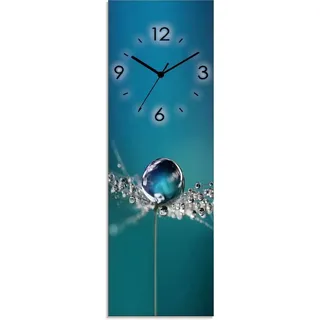 ARTland Glas Wanduhr Funkuhr - schwarzer Zeiger Pusteblume Tautropfen blau Größe: 20x60 cm - Blau