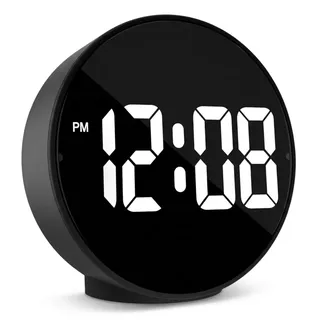 Mebus Wecker digital mit großem Display rund | Snooze & Innenthermometer | USB Kabel oder batteriebetrieben, 2 Helligkeitsstufen | LED Nachttischwecker ohne Ticken, Reisewecker, Tischuhr, Uhr schwarz