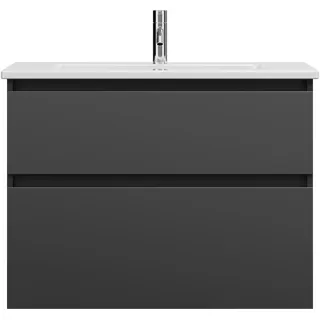 burgbad Lin20  Keramik-Waschtisch inklusive Waschtischunterschrank, 2 Auszüge, 830x415x622mm, SGHD083F5381C0001, Farbe: Dunkelgrau Matt