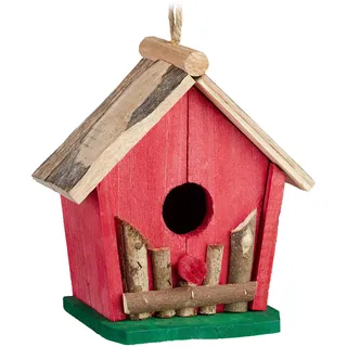 Relaxdays Mini Vogelhaus, zum Aufhängen, für Balkon & Garten, Holz, Deko Vogelhäuschen, HBT 18 x 17 x 11 cm, rot/grün
