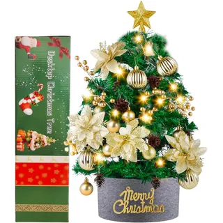 WINOK Mini Weihnachtsbaum 60 cm, Kleiner Weihnachtsbaum mit Beleuchtung LED Tisch Weihnachtsbaum klein künstlich geschmückt für Weihnachtsdeko und Partybedarf - Grün