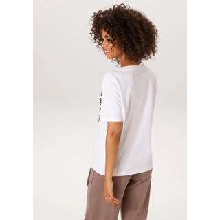 T-Shirt ANISTON CASUAL, Damen, Gr. 32/34, weiß (weiß, schwarz, beige, dunkelbraun), Single Jersey, Obermaterial: 100% Baumwolle, Schlangenoptik, bedruckt, lässig geschnitten hüftbedeckend, Rundhals, Shirts T-Shirt, mit Herzen, Animal-Drucken und Statement-Schriftzug