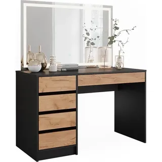 Vicco Schminktisch Sherry Anthrazit/Goldkraft Eiche, 120 x 75 cm mit LED-Spiegel