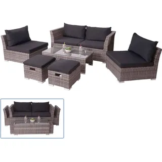 Mendler Poly-Rattan Garnitur HWC-J36 7-tlg. Grau/Schwarz
