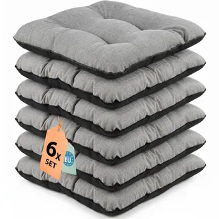 Outdoor Leinen-Optik Sitzkissen Stuhlkissen - 6er Set - 45 x 45 cm - Made in EU, Wasserdichtes & UV-beständig Gartenkissen - Stuhlauflage Stuhlpolster für Balkonstühle – Grau