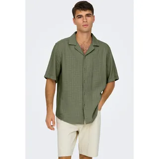 ONLY & SONS Kurzarmhemd "ONSLATHAM RLXSS RESORT LINEN STRUC 0257" Viskose mit Leinen, normal geschnitten, dusty olive
