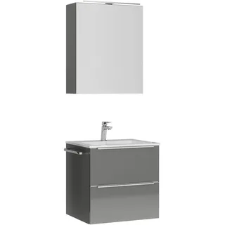 Nobilia Badezimmer , Edelstahlfarben, Schieferfarben , Metall , 2,2 Schubladen , G , 61 cm , Goldenes M, Made in Germany , Griffeauswahl, hängend, Zusatzausstattung erhältlich, Typenvielfalt , Badezimmer, Badmöbelsets & Badmöbelserien, Badmöbel-Sets