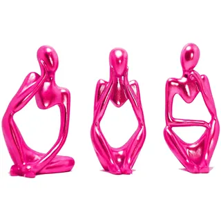 3PCS Denker Skulptur Deko Modern Wohnzimmer, Skulpture Dekoration für Regal und Büro, Statue Bücherschrank Deko, Industrial (Rosa)