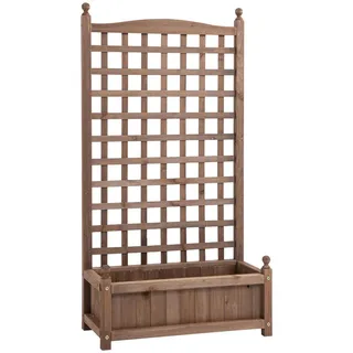 Outsunny Pflanzkasten Blumenständer Rankkasten, mit Leckage-Löcher, Tannenholz, Dunkelbraun , Holz , 28x120x64 cm , Gartenzubehör, Hochbeete