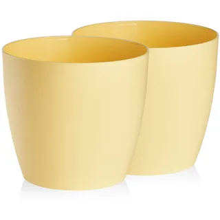 Tymar Blumentopf, 2er-Pack, Pflanzentopf aus Kunststoff, Moderne, matt, Runde Form (Gelb, ø 14 cm)