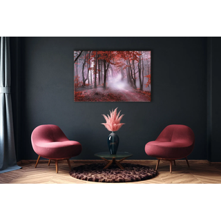 Leinwandbild BÖNNINGHOFF "Herbstwald im Nebel", rot (farbe bild(er): rot), B:118cm H:78cm T:2cm, MDF, Papier, Bilder, Leinwandbild