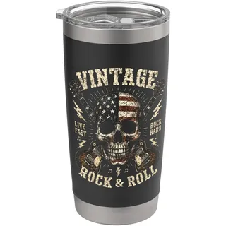 Vintage Rock & Roll American Flag Skull Graphic Guitar Doppelwandiger Edelstahl-Thermobecher