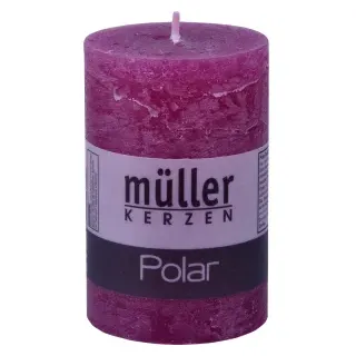Müller Kerzen Polar Stumpenkerzen 90/58 mm, Raureif-Effekt, Kleiner Kerzen Stumpen für ein besonders gemütliches Ambiente, 1 Packung = 6 Stück, beere