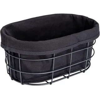 Unyqoos® Brotkorb aus schwarzem Metall mit waschbarem Baumwoll‐Einsatz für Außen, 27 x 17 x 11,5 cm - Schwarz