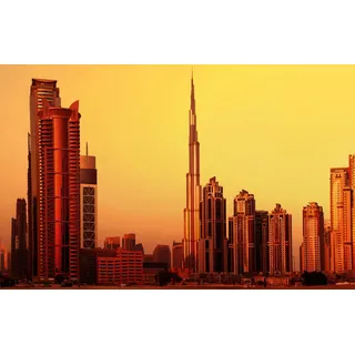 Papermoon Fototapete »Stadt bei Sonnenuntergang«, bunt