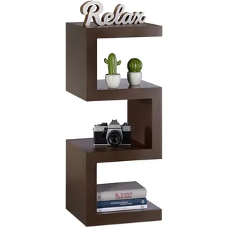 Relaxdays Retro Standregal im Zickzack Design, Dekoregal für DVD, CDs, schmales Pflanzenregal HxBxT 75x30x30 cm, braun