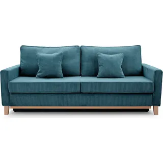 BETTSO Sofa mit Schlaffunktion und Bettkasten Couch Schlafsofa Federkern Sofagarnitur Polstersofa Wohnlandschaft mit Bettfunktion RISA Türkis - Türkis