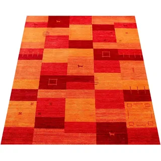 Paco Home Wollteppich »Gabbeh 304« rechteckig 14 mm Höhe Kurzflor, handgewebt, reine Wolle, Gabbeh-Stil, Patchwork Design, orange