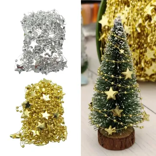 BSITSSS 2 Stück Perlenkette Weihnachtsbaum, Gold und Silber Sterne Perlenschnur Girlande Weihnachten 10m, Perlengirlande Weihnachten Perlenband für Christbaumschmuck Hochzeit DIY Partydeko