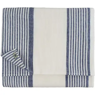 Linen & Cotton Tischdecke Rustikal Landhaus Vintage Olivier -100% Leinen, Weiß Blau (150 x 200 cm) Tischtuch Stoff Tischwäsche Rechteckig Streifen für Haus Home Küche Dekoration Sommer Party