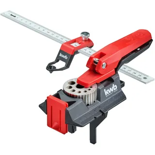kwb Dübellehre mit 30 cm Lineal | Robuster Kunsstoffkörper | Bohrlöcher 3–12 mm inkl. Kernlochmaße | Anti-Rutsch Gummis| für Holz und Metall