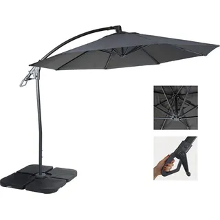 Deluxe Ampelschirm HWC-D14, Sonnenschirm, rund Ø 3m Polyester Alu/Stahl 14kg anthrazit mit Ständer - Grau