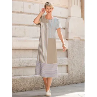 A-Linien-Kleid CLASSIC BASICS "Kleid", Damen, Gr. 54, Normalgrößen, beige (ecru, beige, bedruckt), Web, 100% Polyester, bedruckt, gemustert, mehrfarbig, wadenlang, Rundhals, Kleider A-Linien-Kleid