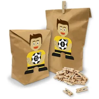 SET Adventskalender Fußball Gelb Schwarz 24 Tüten Klammern + Sticker Bande + Z50 - Gelb