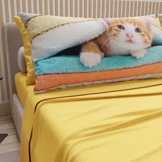 PETTI Artigiani Italiani - Bettwäsche Tiere mit Katzen aus Baumwolle mit Kissenbezügen im Digitaldruck, Bettwäsche für Doppelbett, gelb, 100% Made in Italy