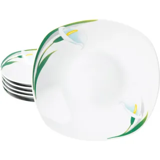 MamboCat 6er Set White Calla Suppenteller I 450ml I Florale stilvolle Porzellan-Teller Blumen-Dekor für 6 Personen I Tiefe Teller für Salat, Suppe, Müsli, Pasta & Co.