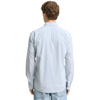 Langarmhemd TOM TAILOR DENIM, Herren, Gr. XL, N-Gr, light blau weiß chambray, Single Jersey, Obermaterial: 100% Baumwolle, unifarben, regular fit normal, ohne Ausschnitt, 2-Knopf-Manschette krempelbar, Hemden Langarmhemd, mit Knopfleiste