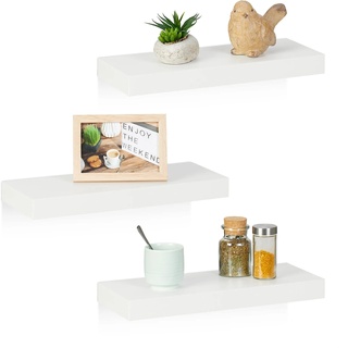 Relaxdays Wandregal, 3er Set, BxT: 38 x 15 cm, Dekoregal Wand, MDF, modernes Design, Schweberegal, Regalbrett, weiß